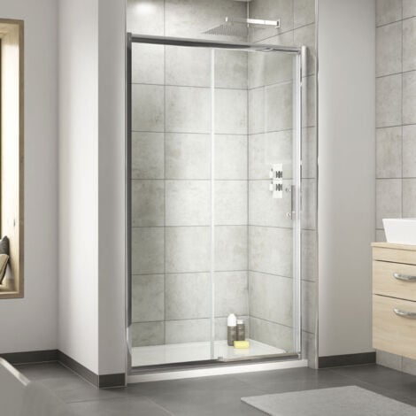 Plaza Rectangular Corner Entry Shower Enclosure with Pearlstone Tray - 6mm  Sliding Door