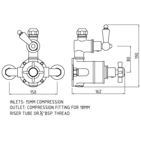 Nuie Edwardian Exposed Shower Valve Dual Handle - Chrome