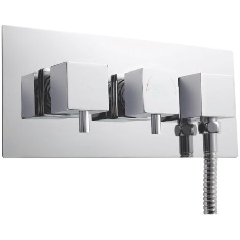 Nuie Chrome Square Twin Thermostatic Shower Valve with Diverter and Outlet - A3077 (1/2)