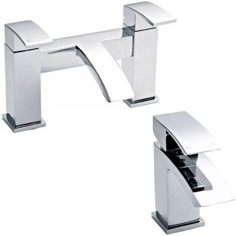 Nuie Vibe Mono Basin Mixer Tap and Bath Filler Tap Pillar Mounted - Chrome (1/5)