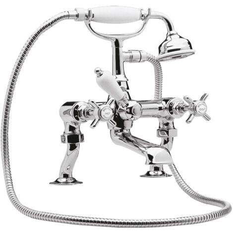 Nuie Beaumont Luxury Cranked Bath Shower Mixer Tap Deck Mounted - Chrome (1/3)