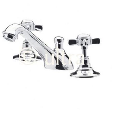 Nuie Beaumont 3-Hole Basin Mixer Tap Deck Mounted with Pop Up Waste - Chrome (1/4)