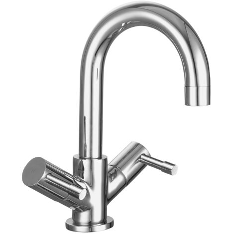Nuie Series 2 Economy Mono Basin Mixer Tap with Push Button Waste Dual Handle - Chrome