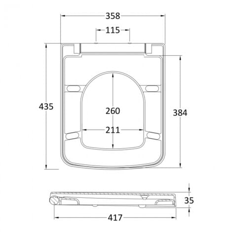 Nuie Square Thermoplastic Toilet Seat with Soft Close Quick Release Hinges - White
