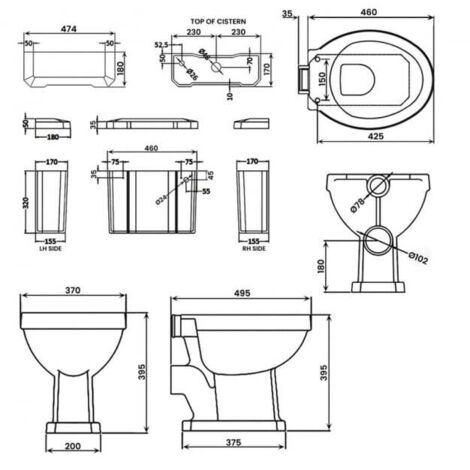 Nuie Richmond Low Level Pan with Lever Cistern - Excluding Seat and CP Flushpipe