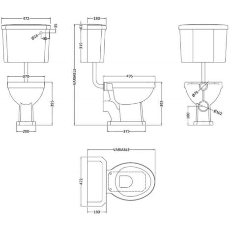 Nuie Carlton Low Level Pan with Lever Cistern and Flushpipe - Excluding Seat