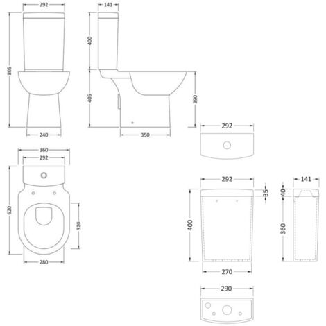 Nuie Provost Close Coupled Pan Push Button Cistern 620mm Projection - Excluding Seat