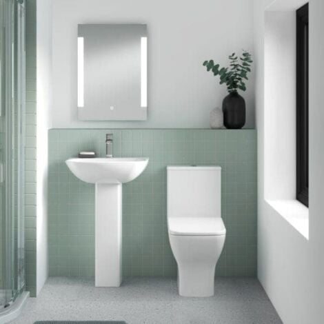 Nuie Ava Close Coupled Rimless Toilet Push Button Cistern - Soft Close Seat