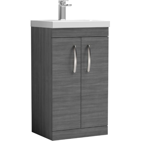 Nuie Athena Floor Standing 2-Door Vanity Unit with Basin-3 500mm Wide - Anthracite Woodgrain (1/5)