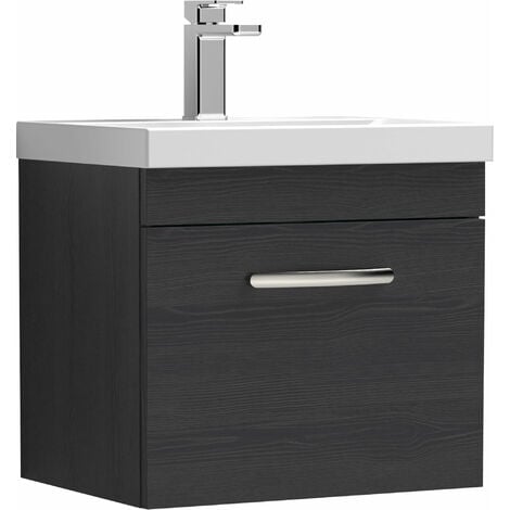 Nuie Athena Wall Hung 1-Drawer Vanity Unit with Basin-1 500mm Wide - Hacienda Black