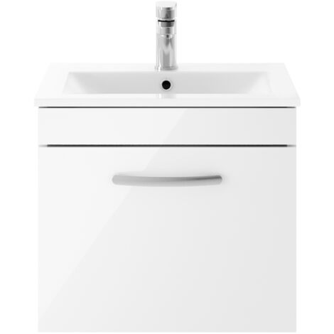 Nuie Athena Wall Hung 1-Drawer Vanity Unit with Basin-2 500mm Wide - Gloss White