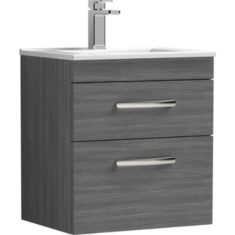 Nuie Athena Wall Hung 2-Drawer Vanity Unit with Basin-2 500mm Wide - Anthracite Woodgrain (1/5)