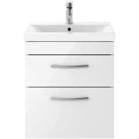 Nuie Athena Wall Hung 2-Drawer Vanity Unit with Basin-1 500mm Wide - Gloss White