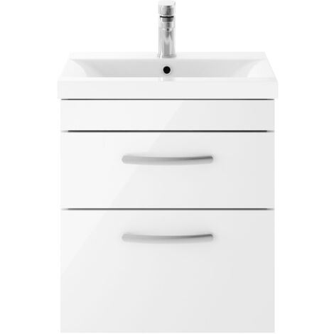 Nuie Athena Wall Hung 2-Drawer Vanity Unit with Basin-3 500mm Wide - Gloss White