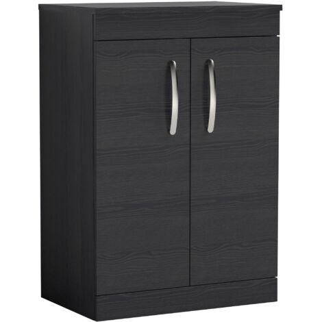 Nuie Athena Floor Standing 2-Door Vanity Unit and Worktop 600mm Wide - Charcoal Black