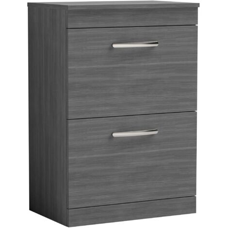Nuie Athena Floor Standing 2-Drawer Vanity Unit and Worktop 600mm Wide - Anthracite Woodgrain (1/5)