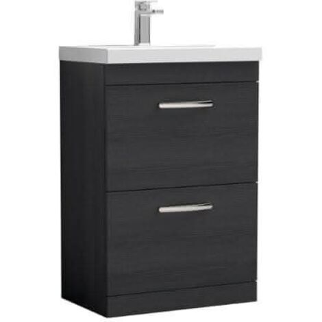 Nuie Athena Floor Standing 2-Drawer Vanity Unit with Basin-2 600mm Wide - Charcoal Black (1/5)