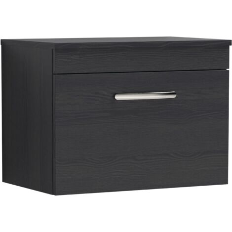 Nuie Athena Wall Hung 1-Drawer Vanity Unit and Worktop 600mm Wide - Charcoal Black