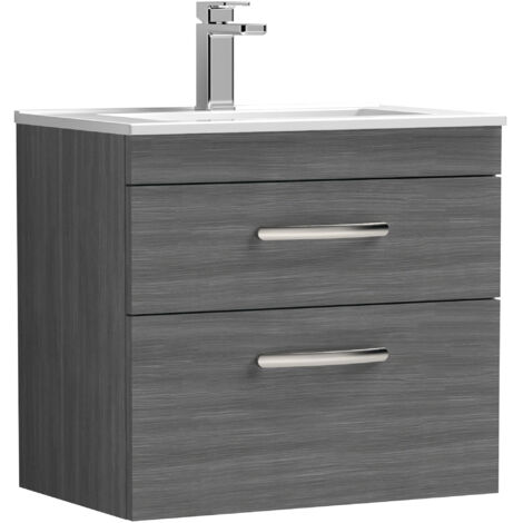 Nuie Athena Wall Hung 2-Drawer Vanity Unit with Basin-2 600mm Wide - Anthracite Woodgrain