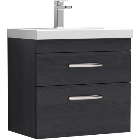 Nuie Athena Wall Hung 2-Drawer Vanity Unit with Basin-1 600mm Wide - Charcoal Black