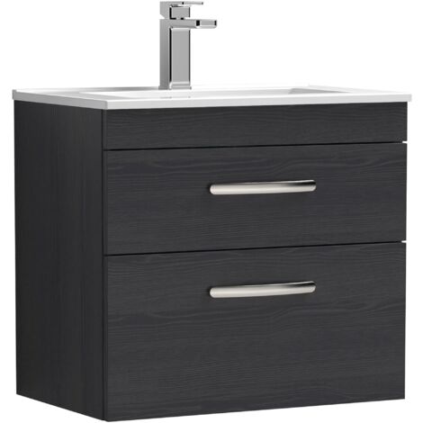 Nuie Athena Wall Hung 2-Drawer Vanity Unit with Basin-2 600mm Wide - Charcoal Black