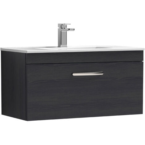 Nuie Athena Wall Hung 1-Drawer Vanity Unit with Basin-2 800mm Wide - Charcoal Black (1/10)