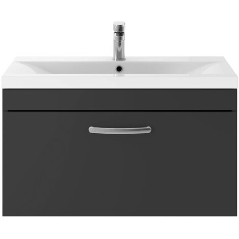 Nuie Athena Wall Hung 1-Drawer Vanity Unit with Basin-1 800mm Wide - Gloss Grey (1/5)
