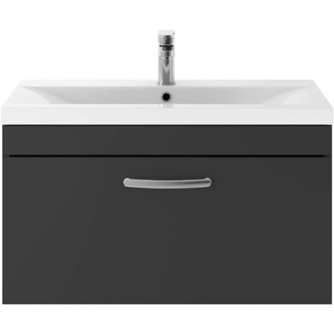 Nuie Athena Wall Hung 1-Drawer Vanity Unit with Basin-2 800mm Wide - Gloss Grey (1/5)