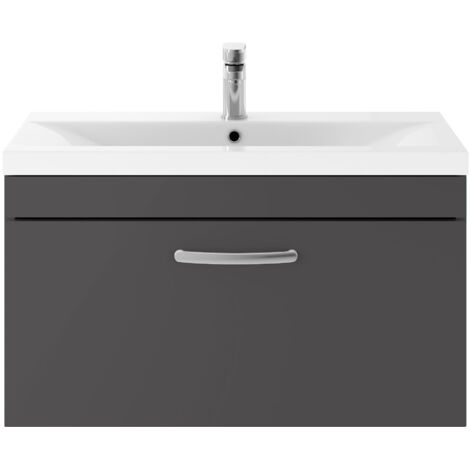 Nuie Athena Wall Hung 1-Drawer Vanity Unit with Basin-3 800mm Wide - Gloss Grey (1/5)