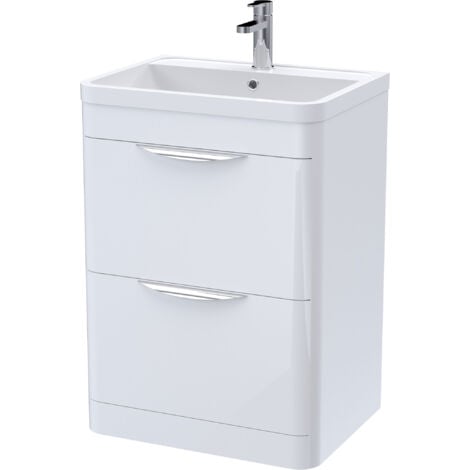 Nuie Parade Floor Standing 2 Drawer, Niue Parade Gloss White Wall Hung Vanity Unit 600mm