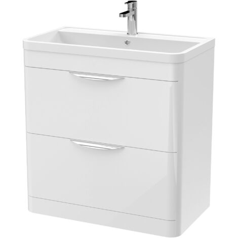 Nuie Parade Gloss White 800mm 2 Drawer Vanity Unit and Polymarble Basin - FPA004 (1/10)