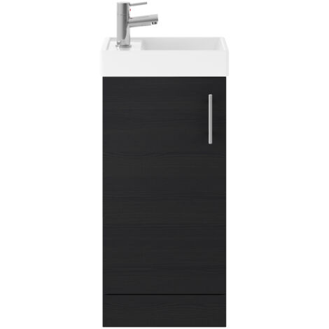 Nuie Vault Floor Standing 1-Door Vanity Unit with Basin 400mm Wide - Charcoal Black Woodgrain