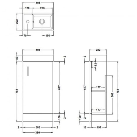 Nuie Vault Floor Standing 1-Door Vanity Unit with Basin 400mm Wide - Charcoal Black Woodgrain
