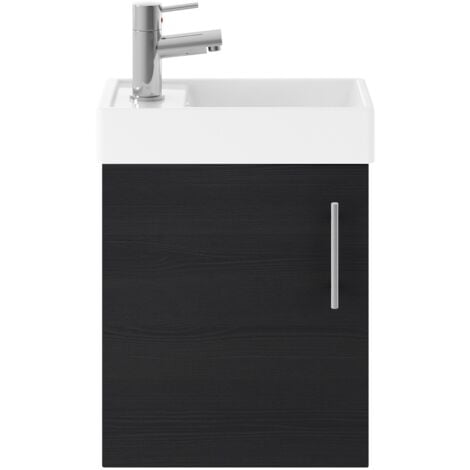 Nuie Vault Wall Hung 1-Door Vanity Unit with Basin 400mm Wide - Charcoal Black Woodgrain (1/5)