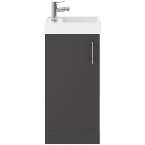 Nuie Vault Floor Standing 1-Door Vanity Unit with Basin 400mm Wide - Gloss Grey (1/6)