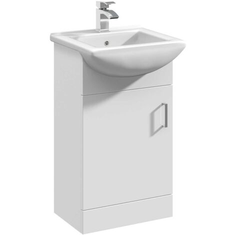 Nuie Mayford Gloss White 450mm Vanity Unit and Minimalist Basin with 1 Tap Hole - VTM450