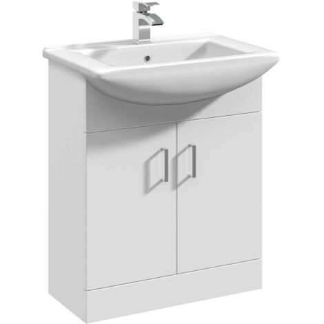 Nuie Mayford Gloss White 550mm Vanity Unit and Minimalist Basin with 1 Tap Hole - VTM550 (1/5)
