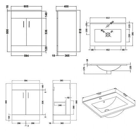 Nuie Eden Floor Standing 2-Door Vanity Unit with Basin-2 600mm Wide - Gloss White