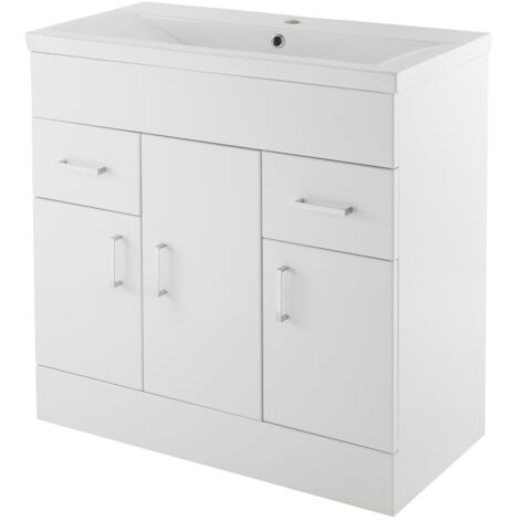 Nuie Eden Gloss White 800mm Vanity Unit and Mid Edge Ceramic Basin - VTMW800E