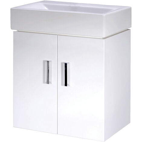 Nuie Mayford Wall Hung 2-Door Vanity Unit with Basin 450mm Wide - White