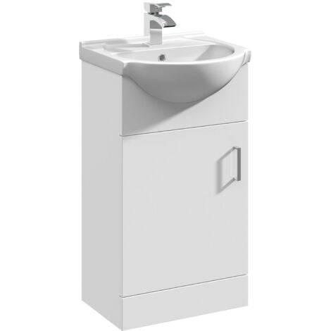 Nuie Mayford Floor Standing 1-Door Vanity Unit with Round Basin 450mm Wide - White