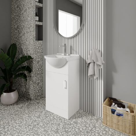 Nuie Mayford Floor Standing 1-Door Vanity Unit with Round Basin 450mm Wide - White