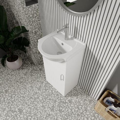 Nuie Mayford Floor Standing 1-Door Vanity Unit with Round Basin 450mm Wide - White