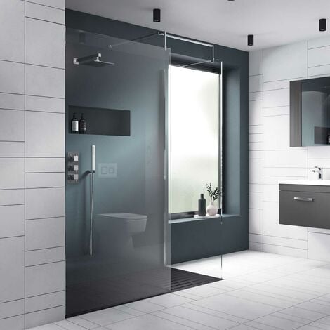 Nuie Wet Room Screen 1850mm High x 700mm Wide with Support Bar 8mm Glass - Chrome