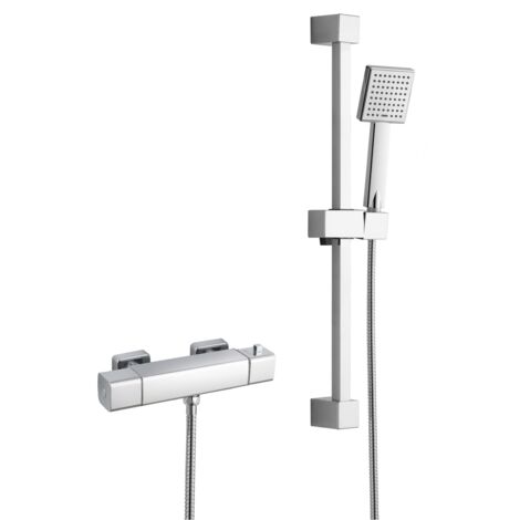 RAK Cool Touch Square Thermostatic Bar Shower Valve with Slider Rail Kit 610mm Height - Chrome (1/2)