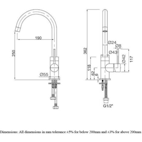RAK Kitchen Sink Mixer Tap Side Lever - Chrome