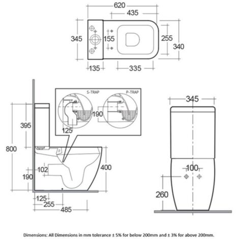 RAK Metropolitan Rimless Close Coupled Toilet with Dual Flush Cistern - Urea Soft Close Seat