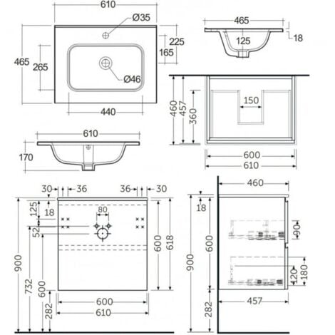 RAK Joy Wall Hung Vanity Unit with Basin 600mm Wide - Pure White