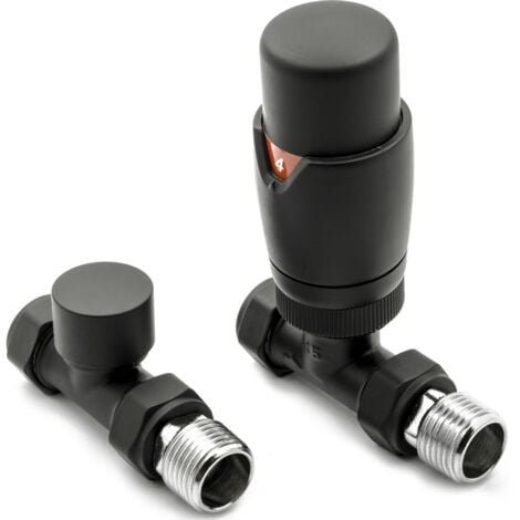 Reina Modal TRV Straight Radiator Valve and LockShield Black