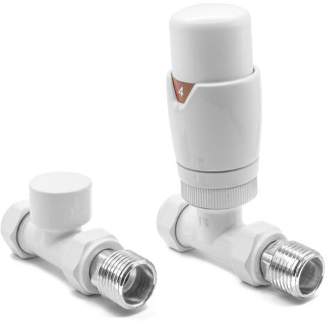 Reina Modal TRV Straight Radiator Valve and LockShield - White